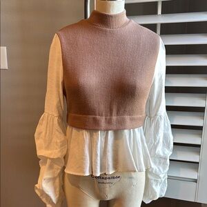 Anthropologie Two-fer White Blouse & swtr vest M